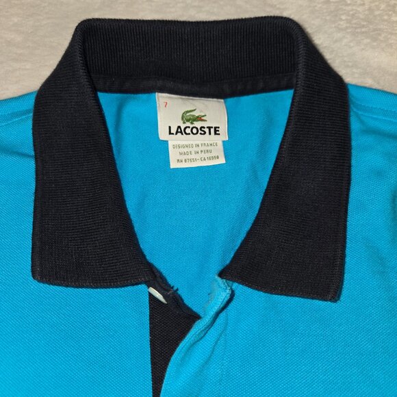 Lacoste Men’s Polo Shirt Size 7 (XL) Turquoise Blue & Navy – Crocodile Logo - Picture 6 of 12